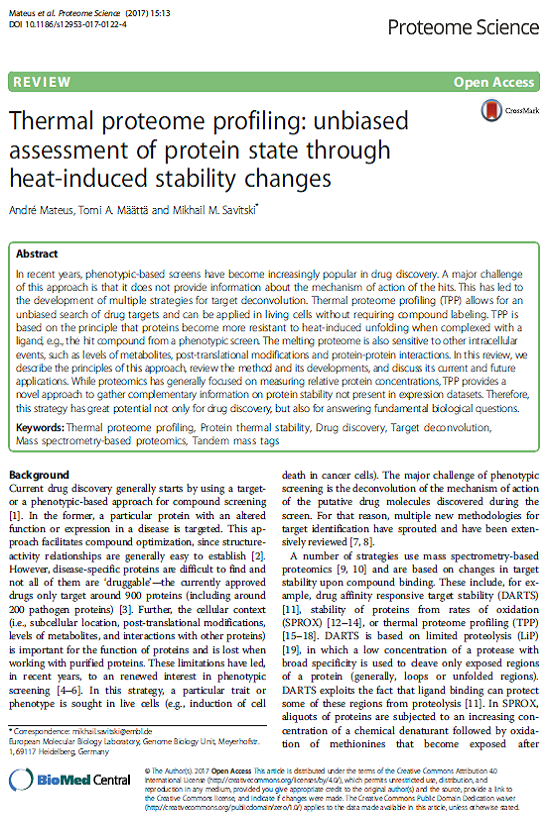 Thermal proteome profiling: unbiased assessment of protein state through heat-induced stability changes